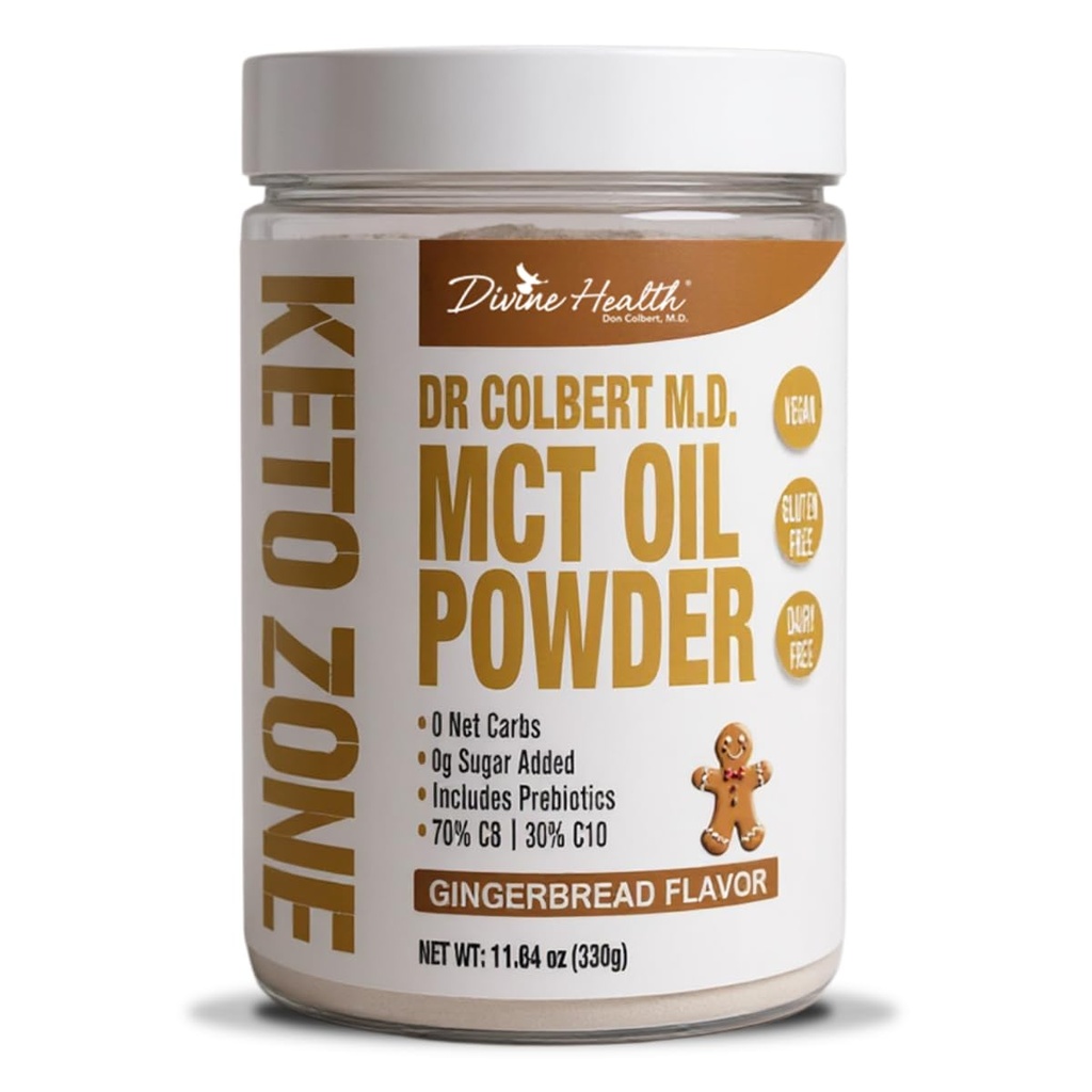 Divine Health Keto Zone MCT 油粉 姜饼 330 G 30天供应 柯尔伯特博士的Keto Zone 饮食手册 Coffee Creamer ~ 70% C8 30% C10 → 0 网卡
