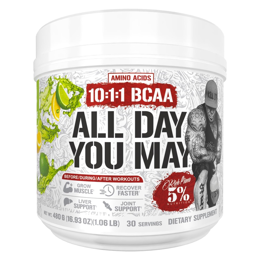5% 营养 丰富 皮亚娜 全日 5月 BCAA 粉末 ++ Premium Intra & Permout 氨基酸,水化,耐力,肌肉恢复,联合和肝脏支持 → 15.3 oz, 30 services (Lemon Lime)