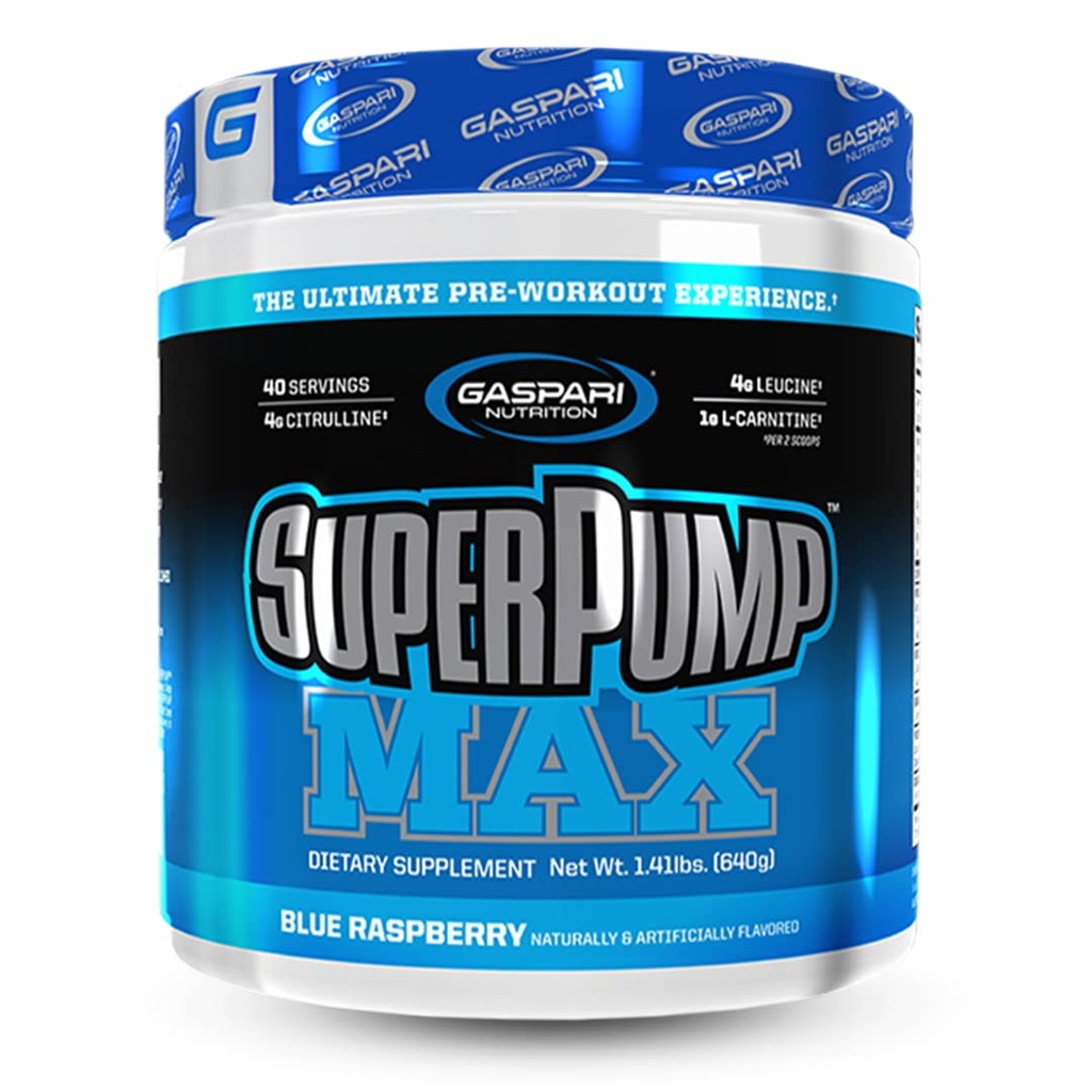 Gaspari 营养超泵 MAX, Ultimate Pre Workingout Powder, 持续能源预修, Nitric Oxide Boster, 肌肉生长,恢复和补充电解液(40 service, Blue Raspberry Ice)