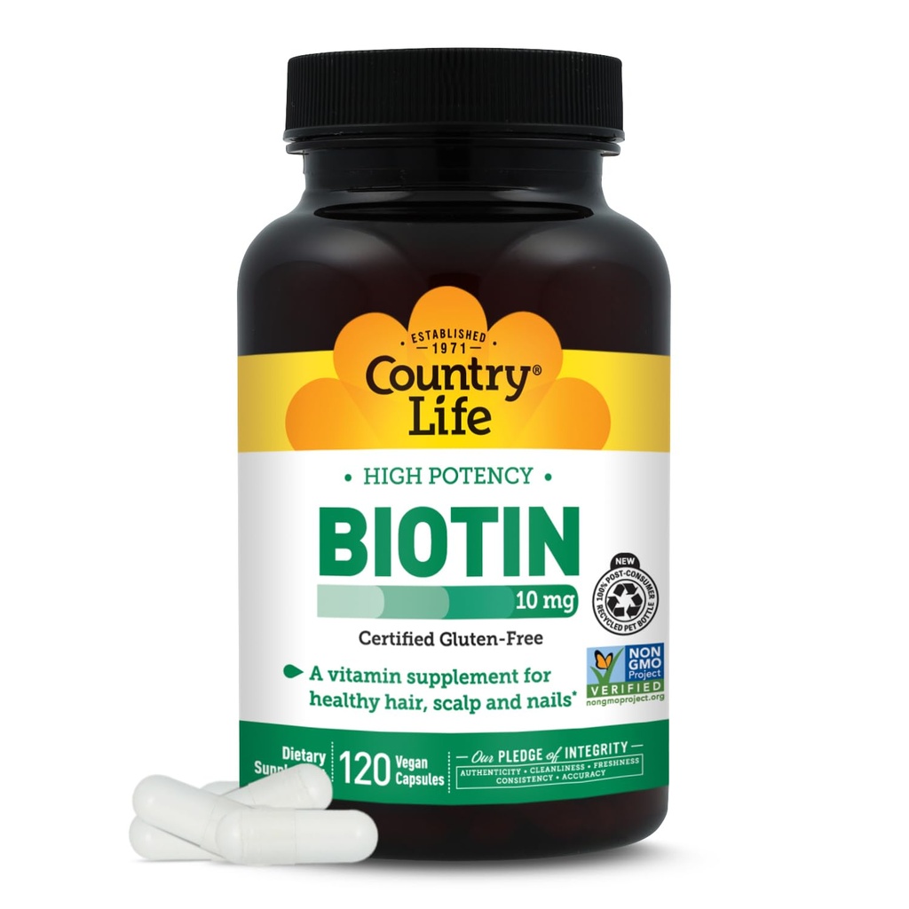 乡村生活高概率生物锡 10mg - Vegan & Gluten - 无脂生物锡 皮与钉,能源代谢 - Biotin 10000mcg Capsules