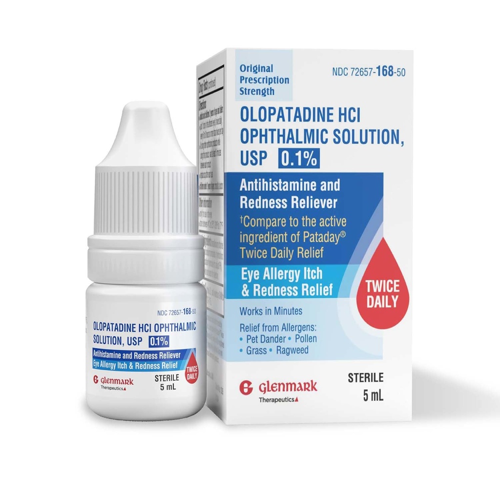 Glenmark 治疗过敏性眼滴、红外救治、抗西夏胺眼滴、Pet Dander、Pollen、Grass、Ragweed、Works in minutes、Olopatadine HCl 0.1%、5毫升
