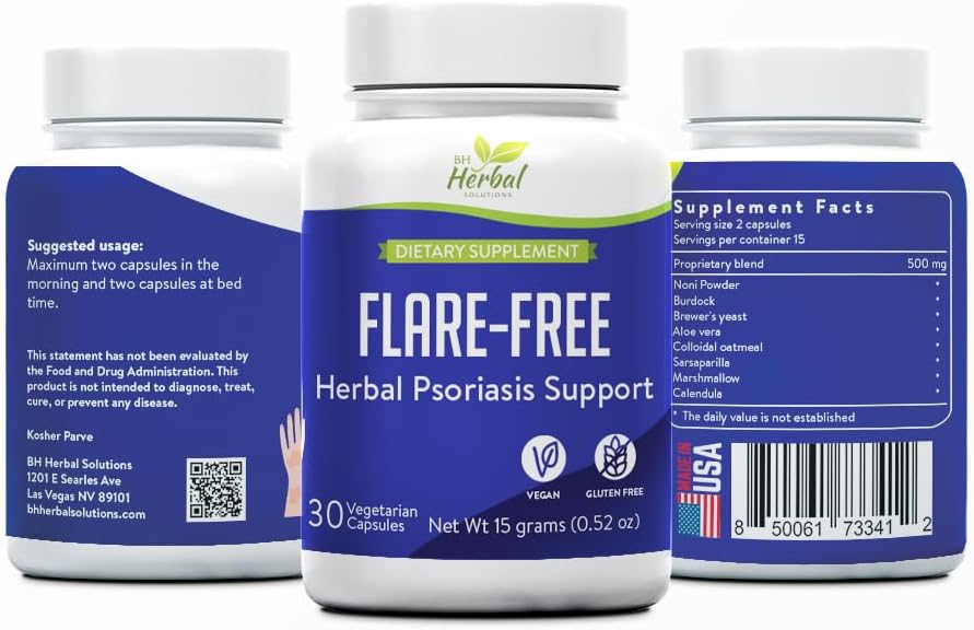 Flarefree Psoriasis 支持补充 - 皮肤健康和舒适的草药公式 - 皮肤健康自然支持