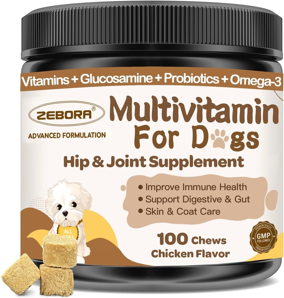 狗多维他明与矿物促进总体健康 - 狗维生素和加Glucosamine的辅料, 狗和有矿物的老狗的亲生药物 - Omega 3 鱼油用于皮肤和煤炭 - 100 Chews