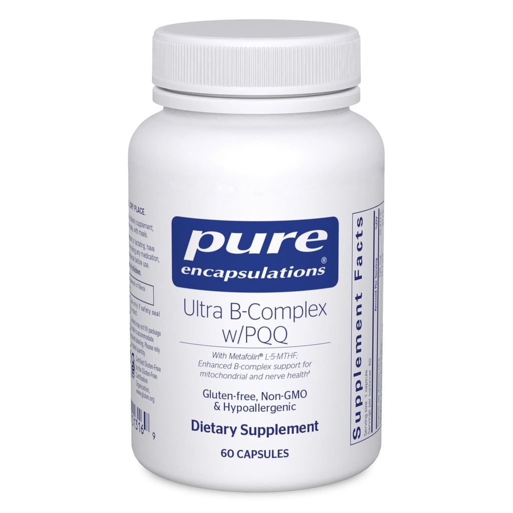 纯封装 与 PQQ 维生素 B 的 Ultra B-Complex 支持神经、细胞、甲基化和Mitochondrial 健康补充* 60 Capsules