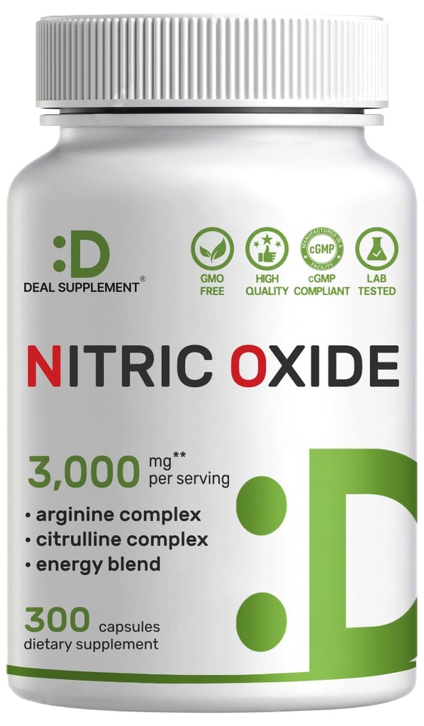 氮氧化物助推器 3 000 mg Pervice, 300 Capsules – 1 Nitric Oxide 补编 – Arginine & Citrulline Complex with Energy Blend – Marshmallow Root – 推动营养物向肌肉和心脏流动