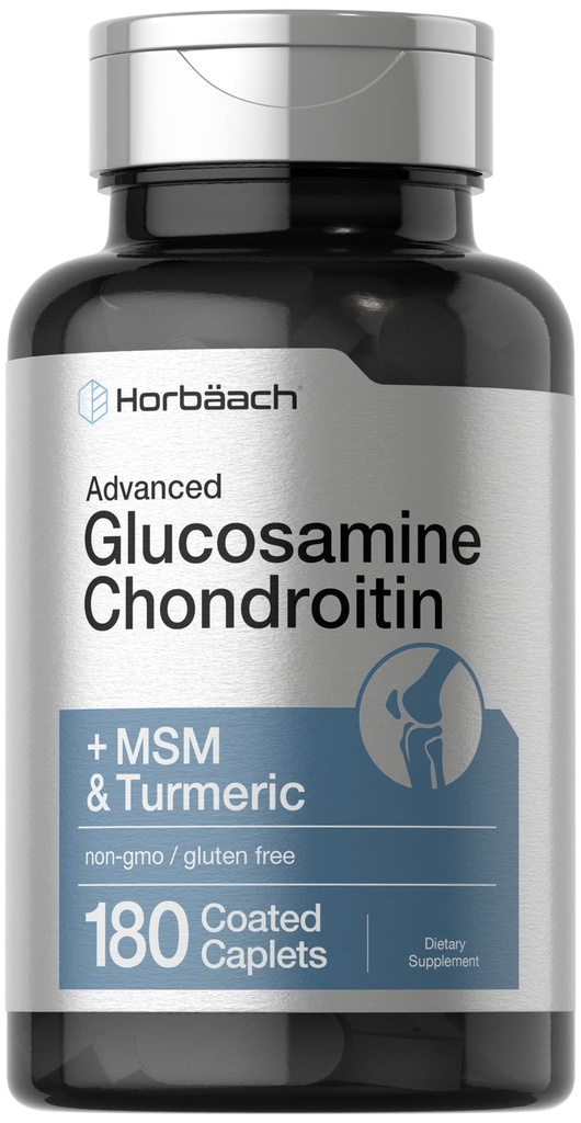 Horbäach Glucosamine Chondroitin + MSM & Turmeric + 180 化妆卡片 + 非GMO, Gluten 免费补编