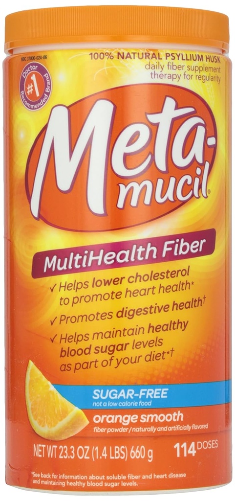 Metamucil, 平滑的纹理, 无糖, 橙, 粉末, 23.4 oz