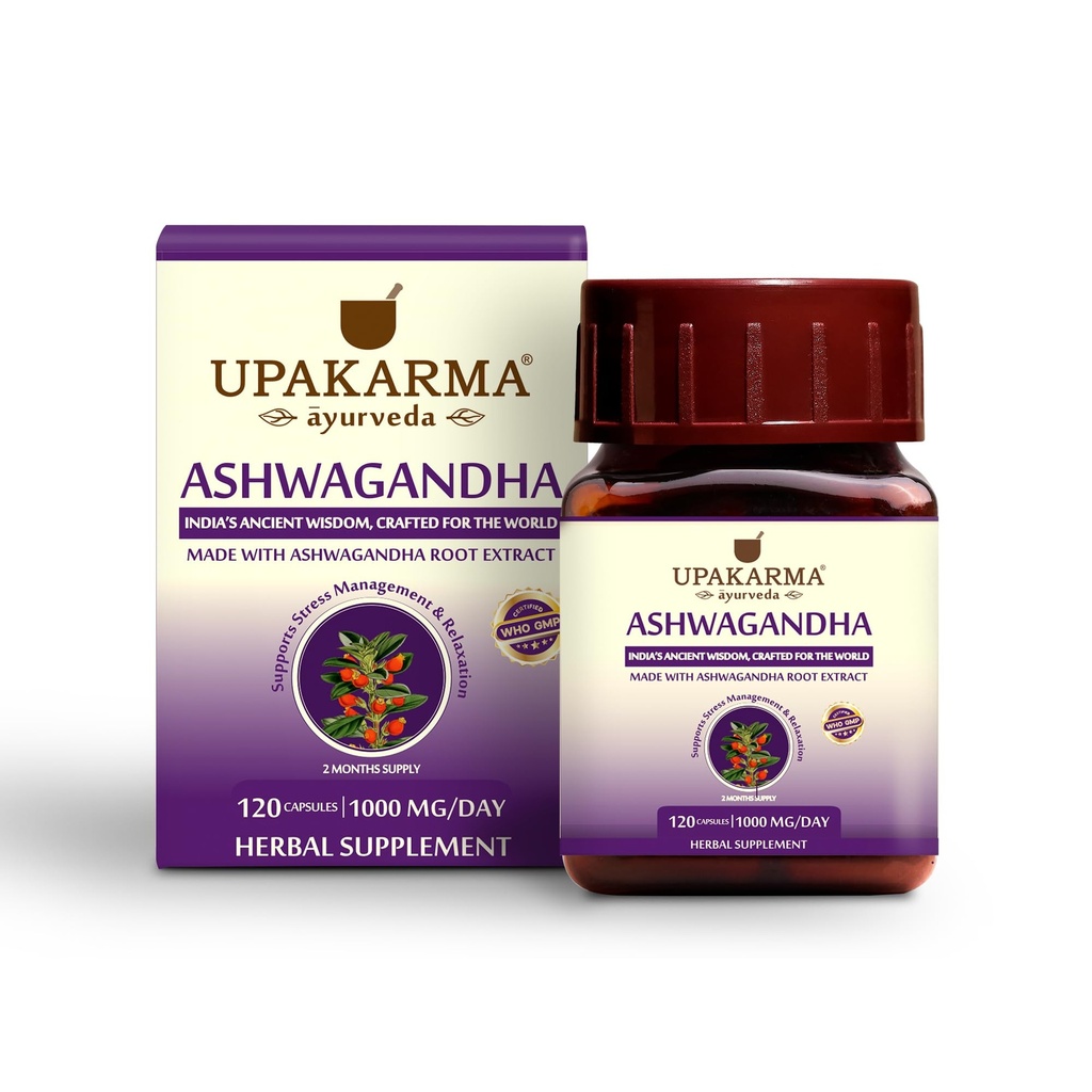 UPAKARMA Ashwagandha → 60天供应 → 纯提取 1000毫克每服务 → 实验室测试,研发 备份,120 Vegan Capsules, 压力缓解和能源支持补充