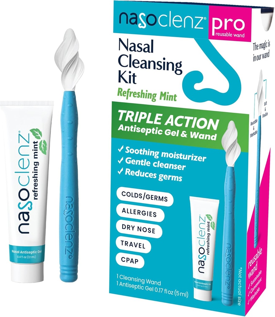 Pro: 鼻部清洁剂 Kit – Gentle Wand & Nasal Antistic Gel,鼻部清洁剂和鼻部润滑剂,用于干鼻部和鼻部的消毒(Mint 1 Count,最多120种用途)