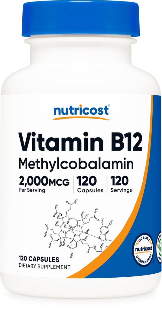 营养成本 维生素B12(甲基乙基Cobalamin) 2000mcg, 120 Capsules - 蔬菜卡普, Non-GMO, Gluten Free B12 补编
