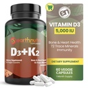 EarthNutri维生素D3 K2 Supplement 5000 IU – 包括来自MENA Q7的K2,来自Vitashine的D3,来自Aquamin & 72 Trace Minerals的钙,用于Imune,Bone & Heart Health – Non-GMO – 60 Veg Capsules