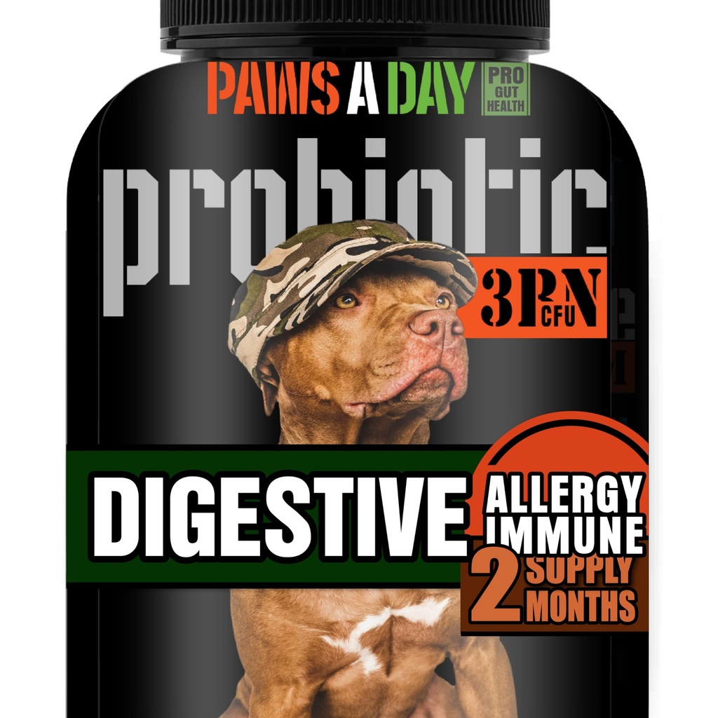 军队拥有的Yeast、Ichy Skin & Itchy Ears、Dog Allergy Relief、消化健康、偶尔腹泻和免疫支持、3亿CFU、60种美味菜
