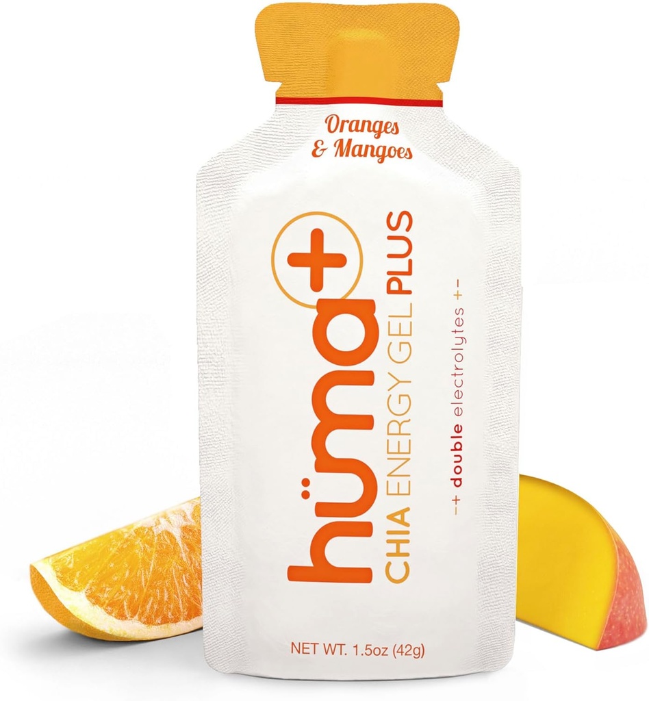 Huma Plus (双电解质) - Chia Energy Gel, Orange Mango, 24 Gels - 胃部友好,真实食品能源 Gels