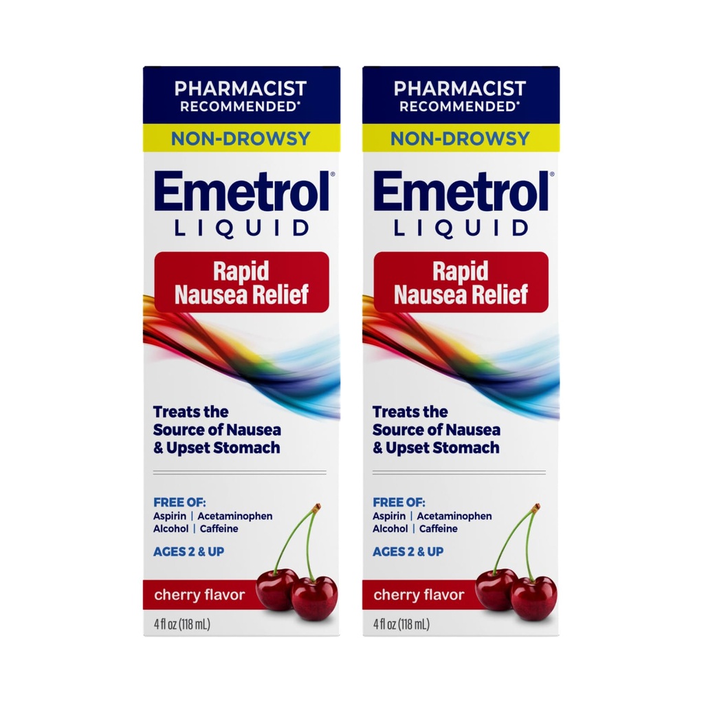 埃梅特罗尔(Emetrol) 非昏睡液体 恶心救济 - Upstet Stomach Medicine - 药剂师推荐的恶心救济 - Cherry Flavor - 4fl oz, 2 pack