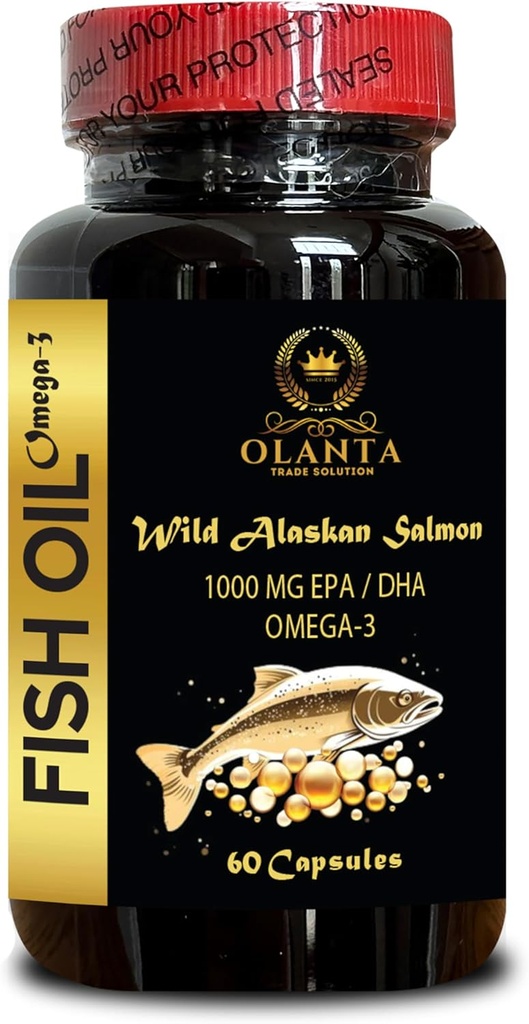 Omega 3 鱼油 - 来源 Omega 3 补充品,野生捕鱼油 有机Omega 3 脂肪酸 补充品 泡泡泡 1瓶 60 Capsules