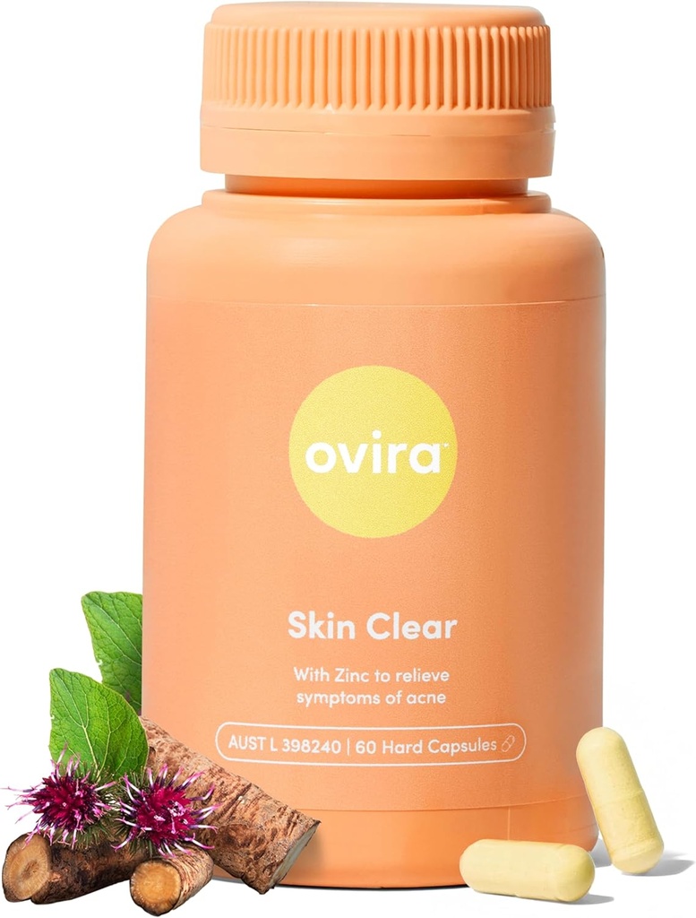 Ovira Skin Clear with ZINCBRIGHT - 60 Capsules for Clear & Glowing Skin → Rosacea & Hormonal Acne 处理维生素 C → 支持Colagen 生产 → 女性和男性 Acne 补充剂 - 包装 1