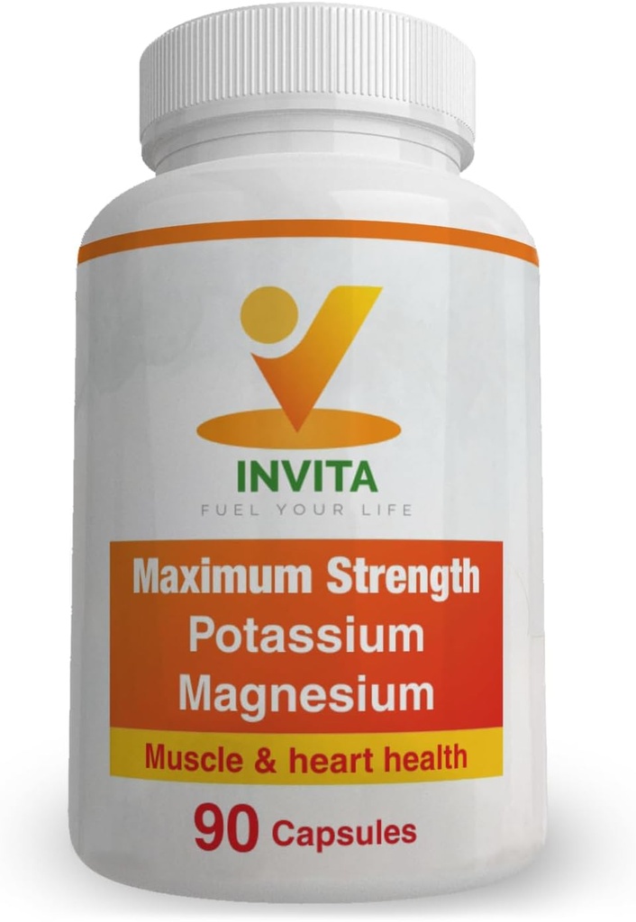 Invita Potassium Magnesium 补充(90 Capsules) 高吸收钾 镁 复合物与氯化物 - 支持心血管,肌肉和神经健康 - 非 GMO & Gluten Free