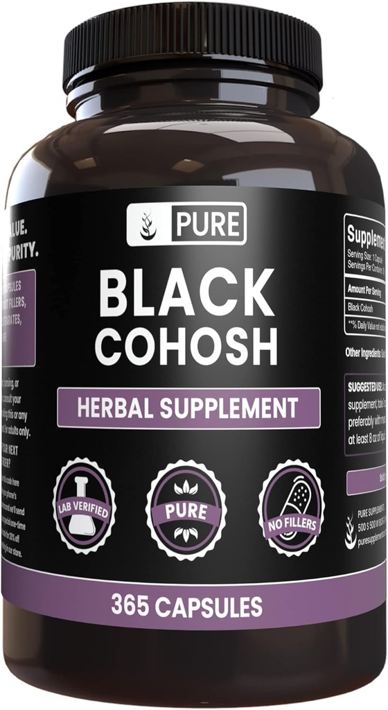 纯原成份 黑色 Cohosh(365 Capsules) 无镁或水稻填充器, 永远纯净, 实验室验证