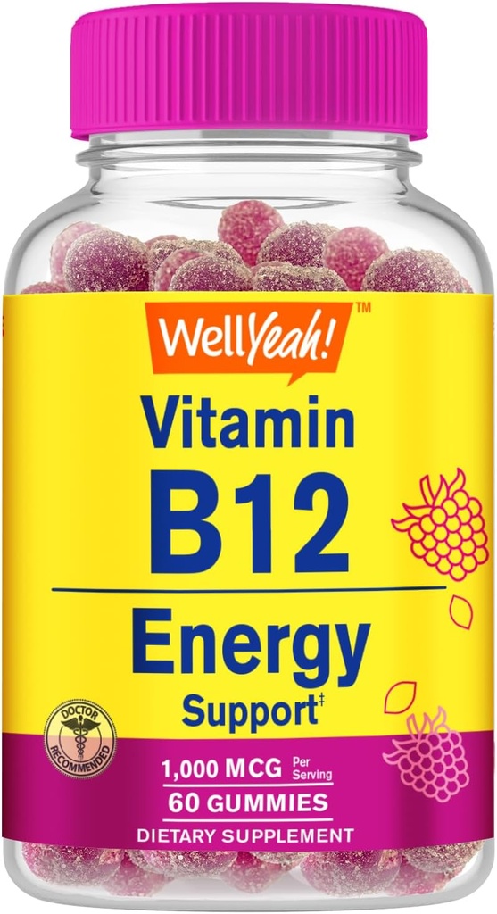 维生素B12 1000 mcg Gummys - 用于能源、茂德、代谢和免疫系统支持 - Vegan Friendly and Gluten - Free and Doctor推荐 - 60 Gummys