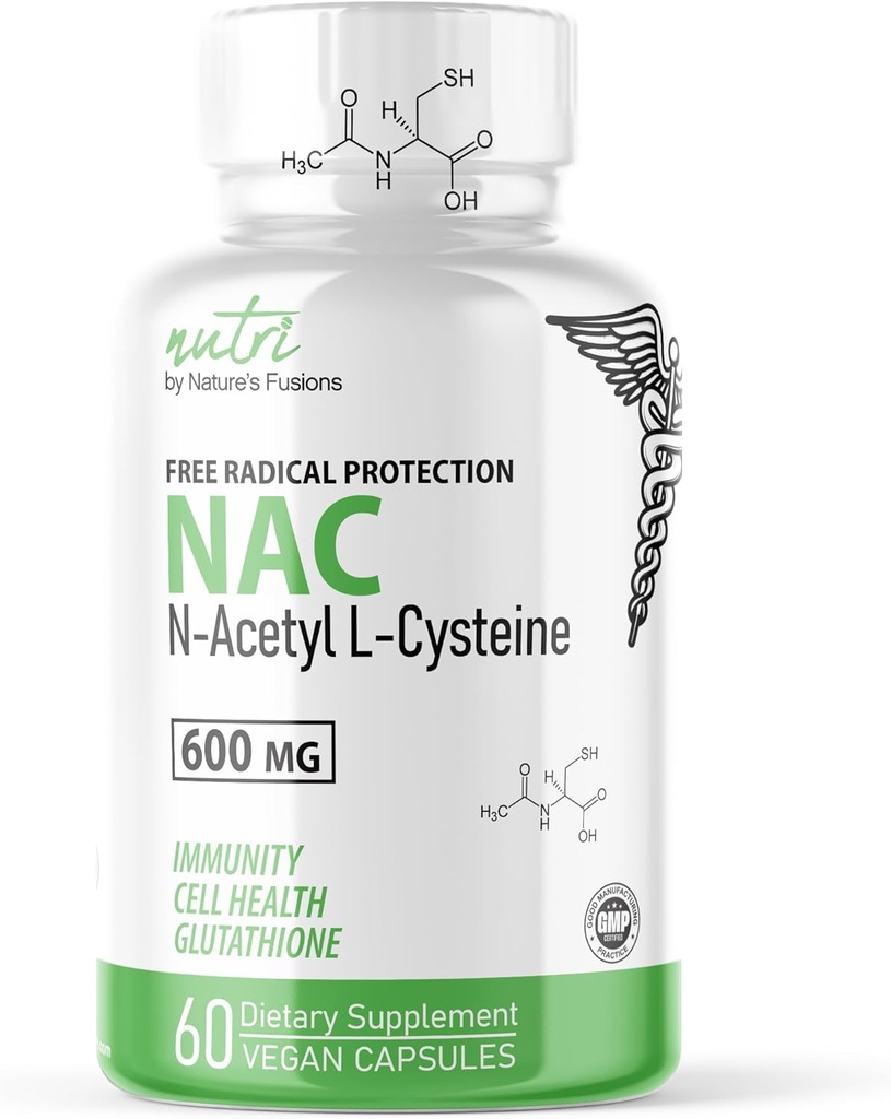 Natural's Fusions NAC 补充 N-乙酰Cysteine - NAC 600 mg - 抗衰老补充剂 抗氧化剂补充剂 活体和肺部支持剂 Boost Glutathione - N Acetyl Cysteine (60 Capsules)
