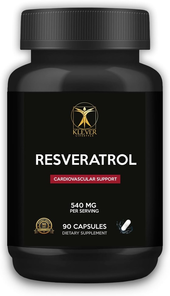 Klever Life Style – Resveratrol 抗氧化剂补充 – 支持免疫功能,长寿,健康衰老 – 90 Capsules – 540 mg 每服务