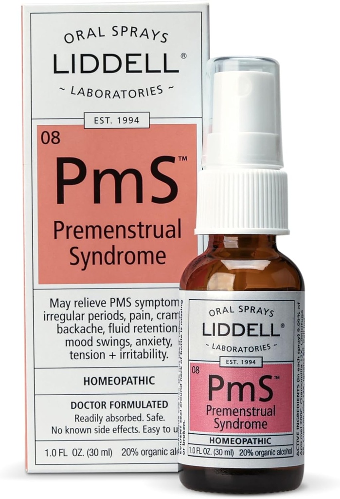 Liddell PMS - 天然的Homopathic 口腔喷洒 - 可能帮助解决与时段肌肉不适,Mood Swings,和背部不适相关的问题 - 1.0 f. Oz.