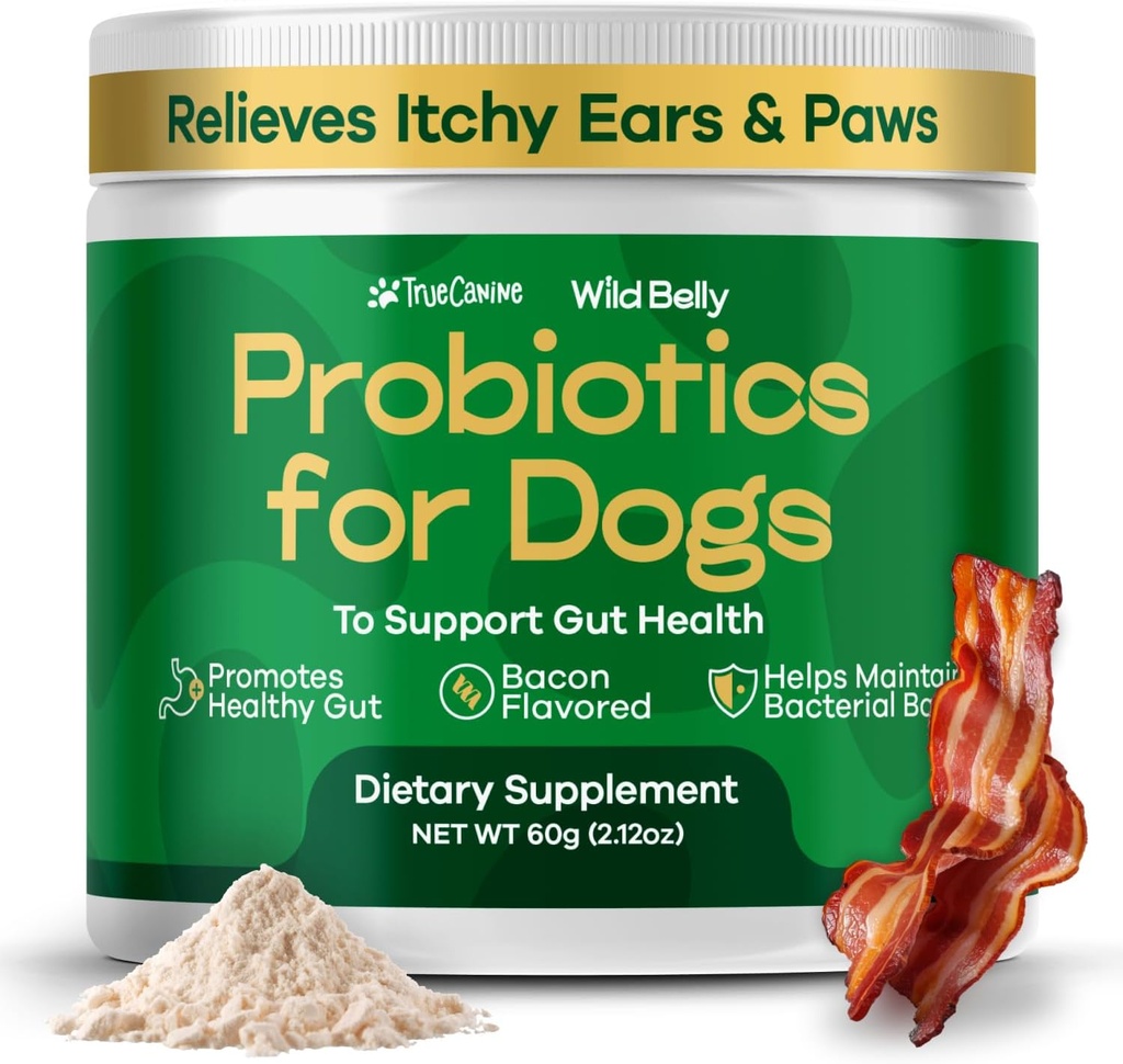 消化卫生的犬类抗生素 - 养狗 Gut健康与过敏救济 - 养狗的抗生素 - Yeast, Itchy Skin and Itchy Ears - 宠物 Chews的粉末替代品 - TrueCanine Wild Belly