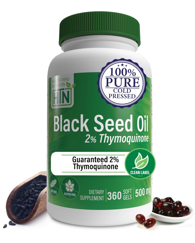 健康 营养 黑种子 油 500mg 360软胶 → 高潜力 2% Thymoquinone → 第3党测试 → 纯冷压 → 有机 Gown → Non-GMO, Gluten Free, Soy Free
