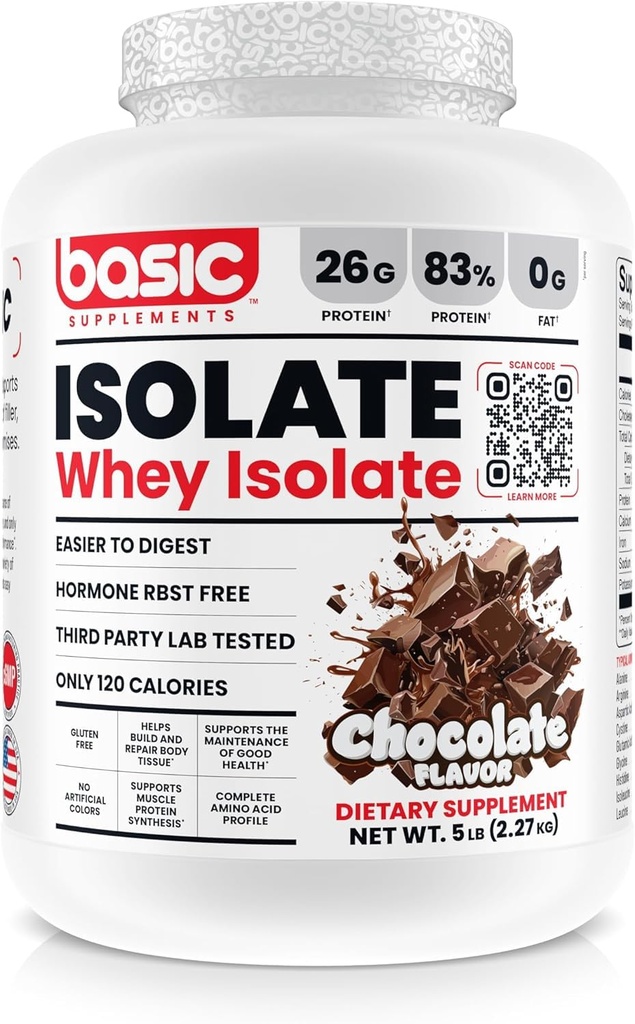 Basic Whey 蛋白质隔离,26g 蛋白质,0g 脂肪,无胶质,RBST 无胶质,快速吸收,120卡罗里(5英镑,巧克力)