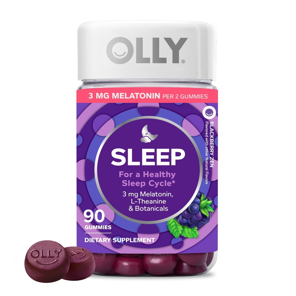 Olly Sleep Gummy, 3 mg Melatonin, L- Theanine, 香美酒, 柠檬浆, 睡眠援助, 黑莓, 90个伯爵