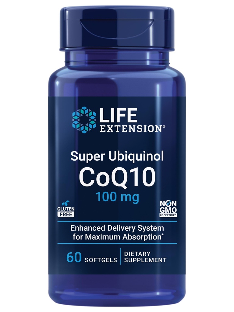 生命延伸 Super Ubiquinol CoQ10,心脏健康补充,细胞能量,氧化性应激防御,最大吸收,100毫克,非GMO,无糖胶,60软胶