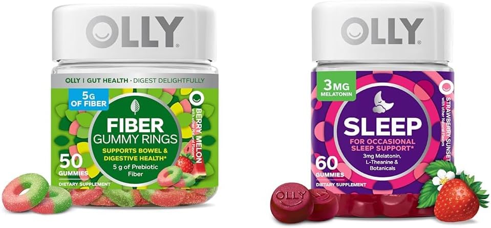 OLLY Fiber Gummy Rings 50ct & Sleep Gummy 60ct 与梅拉图宁,L-Theanine, 夏莫米利, 柠檬浆
