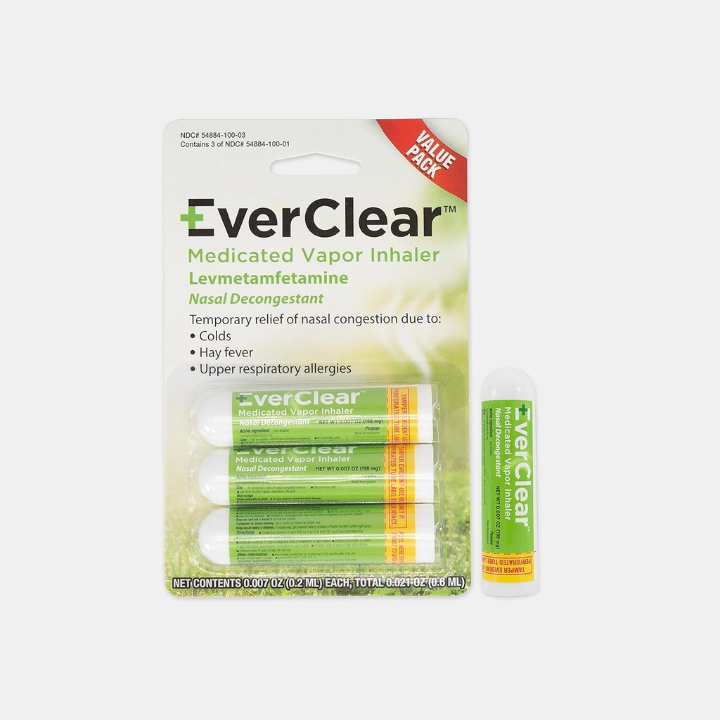 EverClear Mediced Vapor Inhaler, 耐寒的鼻腔解毒剂, Hay Fever, & 上呼吸过敏反应, 0.2毫升, 3 Pack