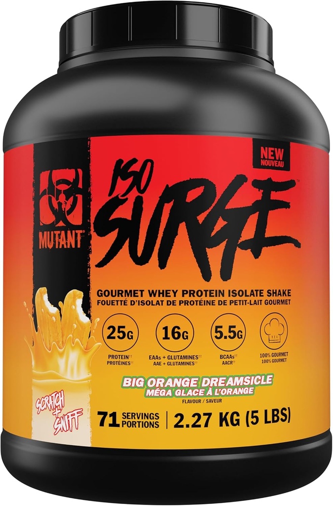 突变 ISO Surge Whey蛋白质隔离粉末行为快速帮助恢复,构建肌肉,块状和强度(5磅,大橙色奶油)