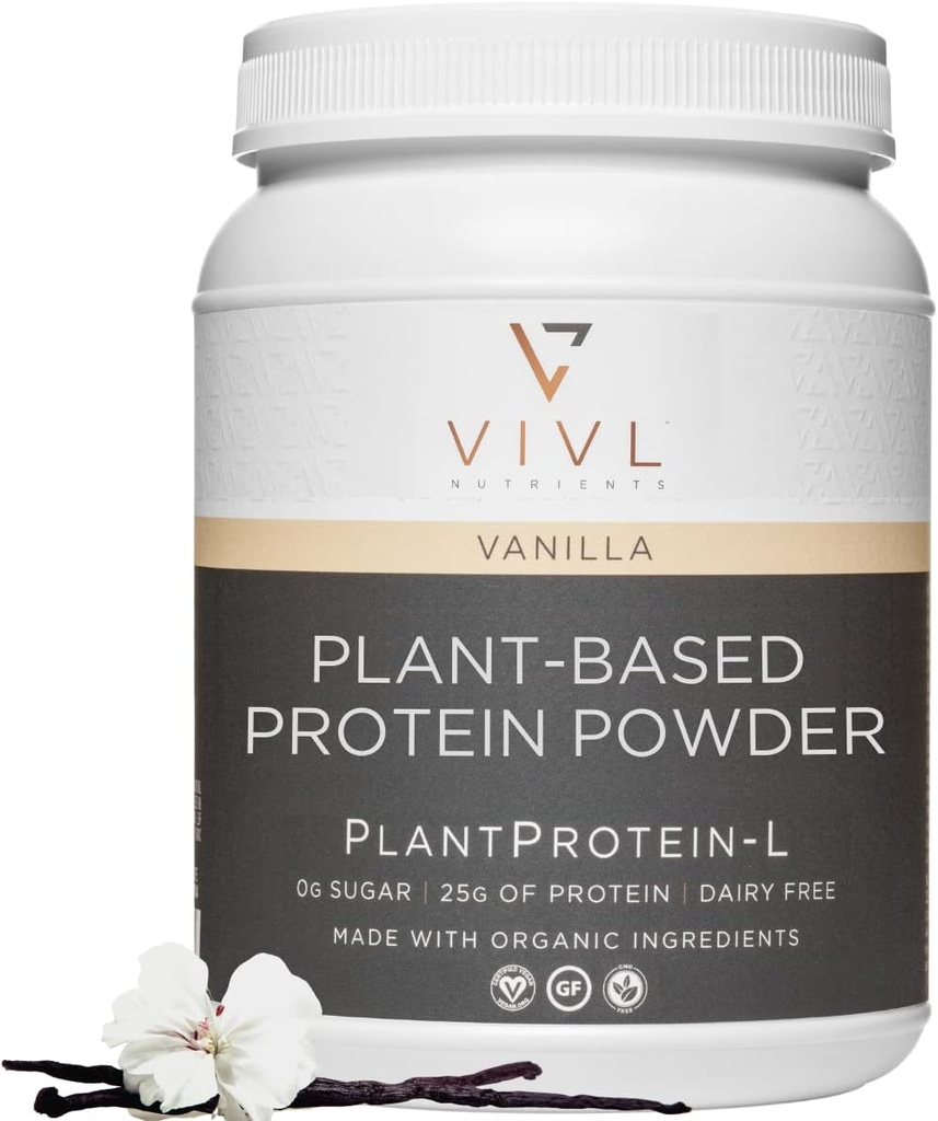 植物蛋白-L Powder Vanilla, Vegan,有机,无乳品,无糖,无胶,Keto,低卡布,清洁原料,低福德玛普,供男性和女性使用,25g,27种服务,33oz