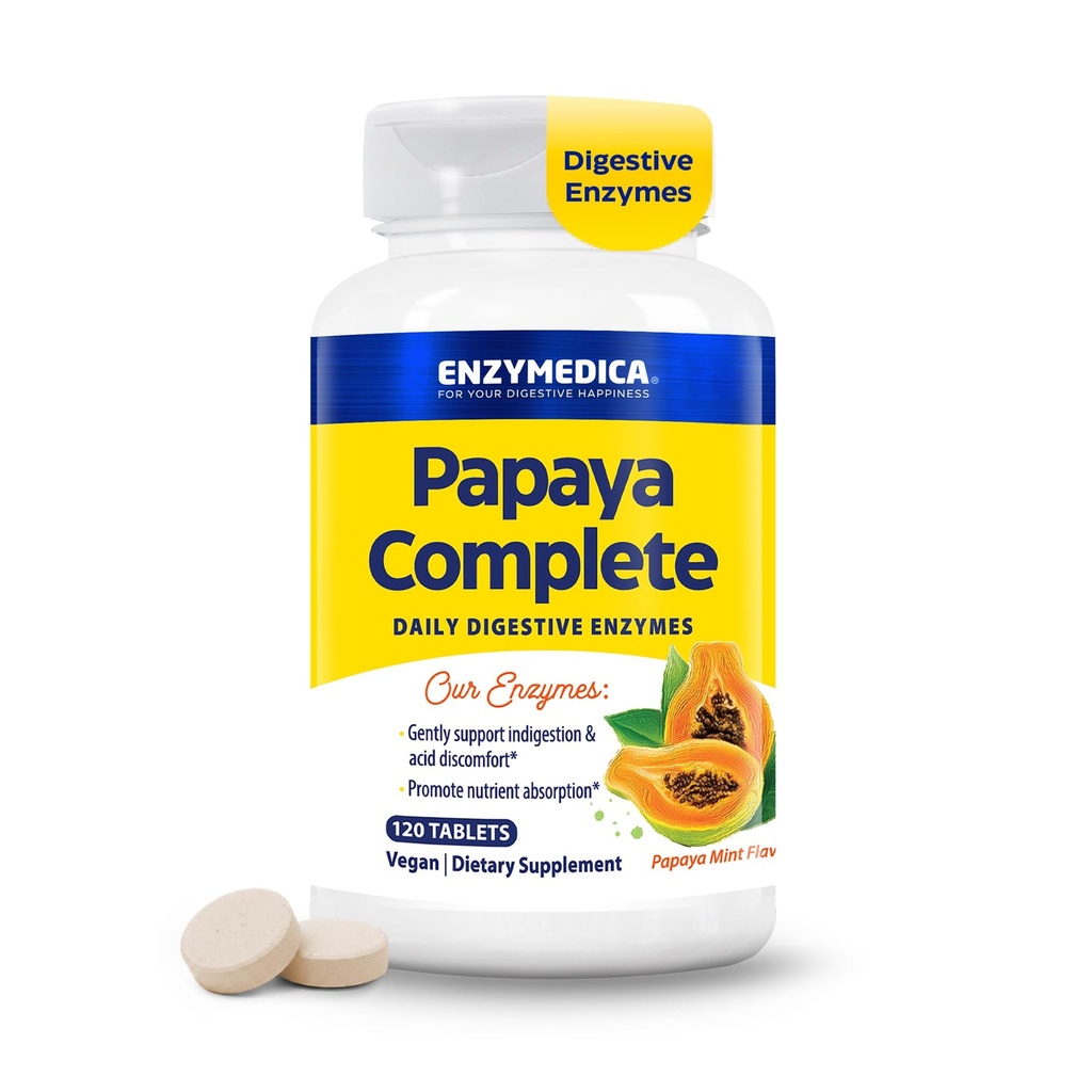 Enzymedica Papaya Enzymes Chewwable,《妇女和男子的消化酶》,配有有机Papaya Juice和Chlorophyll、高potency Bromelain & Papain、Vegan、Mint Flavor,120片药片