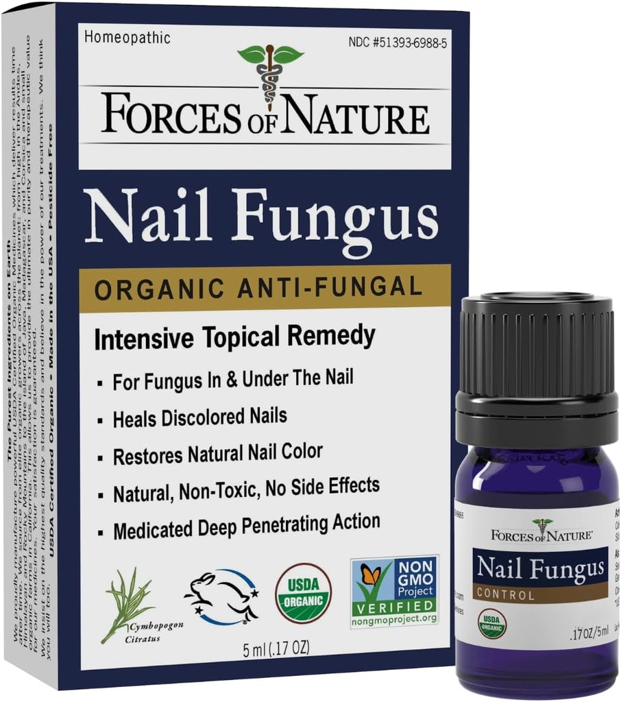 自然力量Toenail Nail Fungus治疗,Toenails和Fingernails的有机抗菌还原剂,裂缝、干燥、损坏和涂色的Homopathic医学,0.17 FL OZ