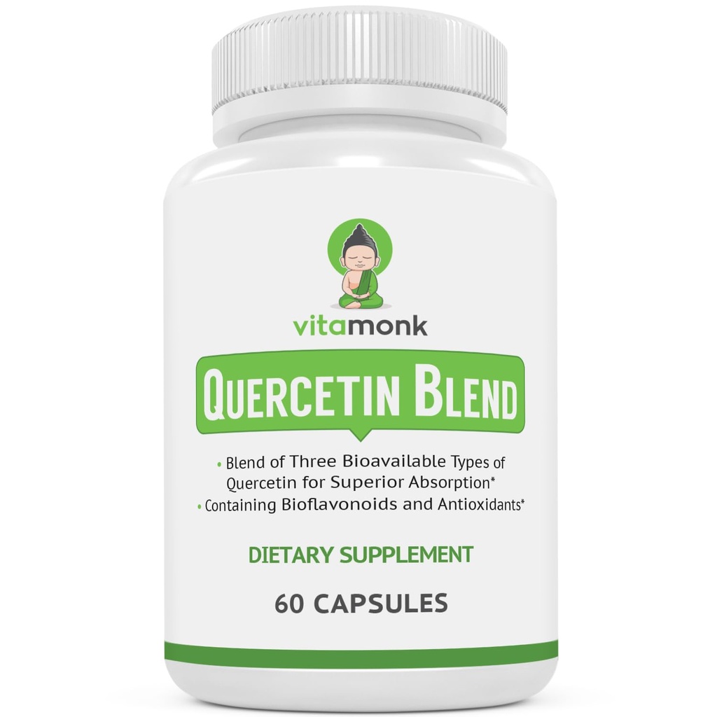 VitaMonk Quercetin 综合体 - 3 生物活性形式的 Quercetin - Isoquercetin, Quercetin 二水合物和 Quercetin 植物学 - 用于高级吸收 - Quercetin 500mg Capsules - 与溴化物的 Quercetin