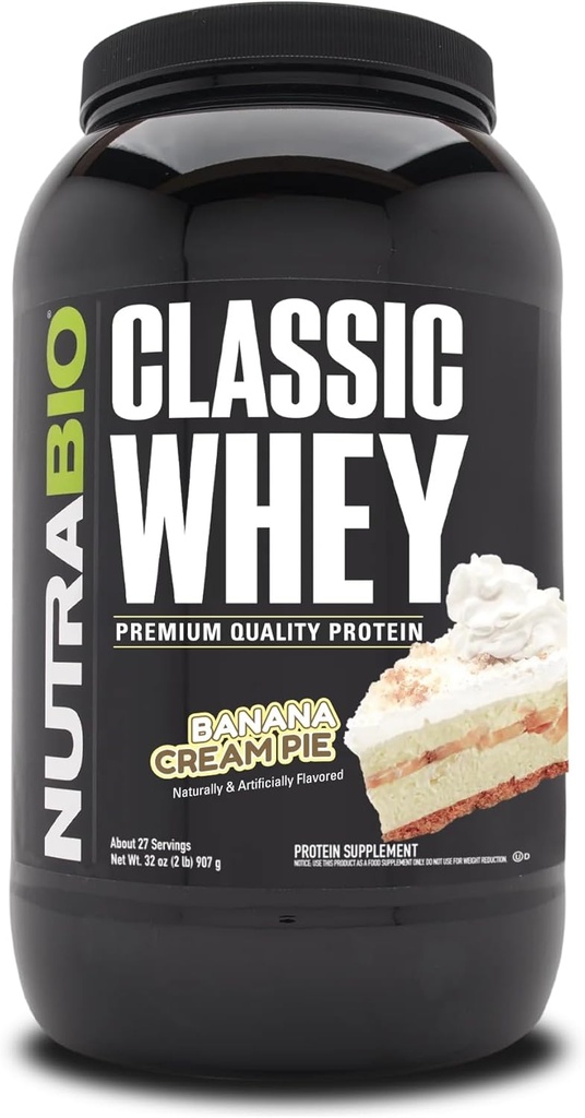 NutraBio Classic Whei蛋白粉 - 25G 蛋白质 Per Scoop - Full-Spectrum 氨基酸简介 - 无填料,人工颜色,防腐剂 - (Banana Cream Pie, 2英镑)