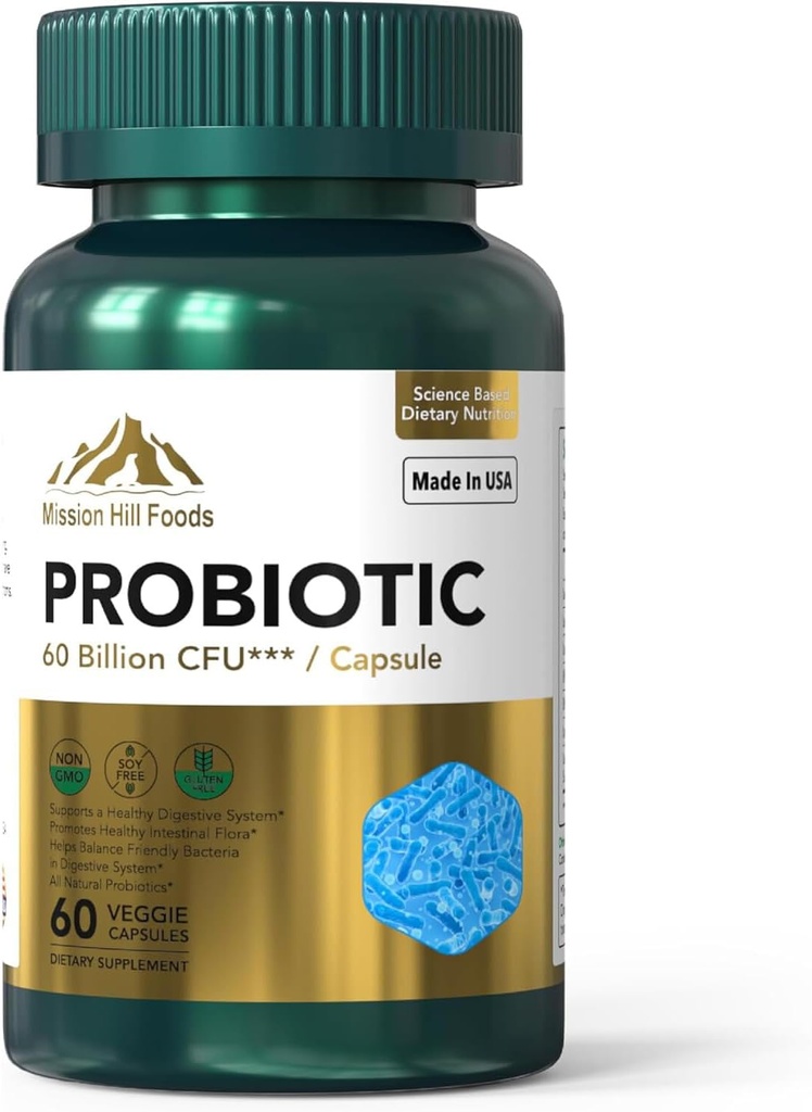 Probiotic 60亿 CPU 支持消化和免疫健康(1瓶-60 Capsules-2mo 供应) QQ 包含 7 天然Probiotic Strains → Non-GMO Gluten & Soy Free
