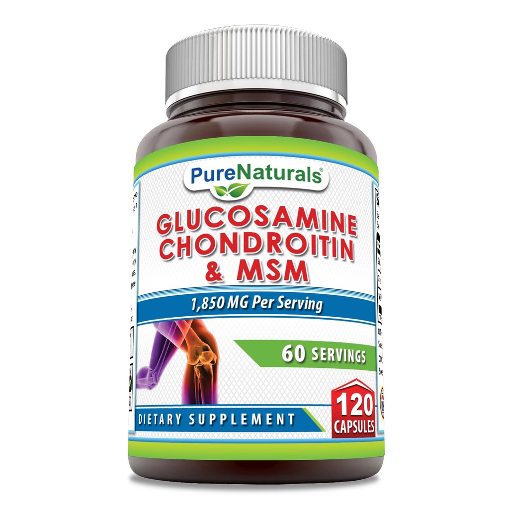 纯天然Glucosamine Chondroitin & MSM 补编 – 1850 Mg / service → 120 Capsules → 非GMO → Gluten-free → 美国制造