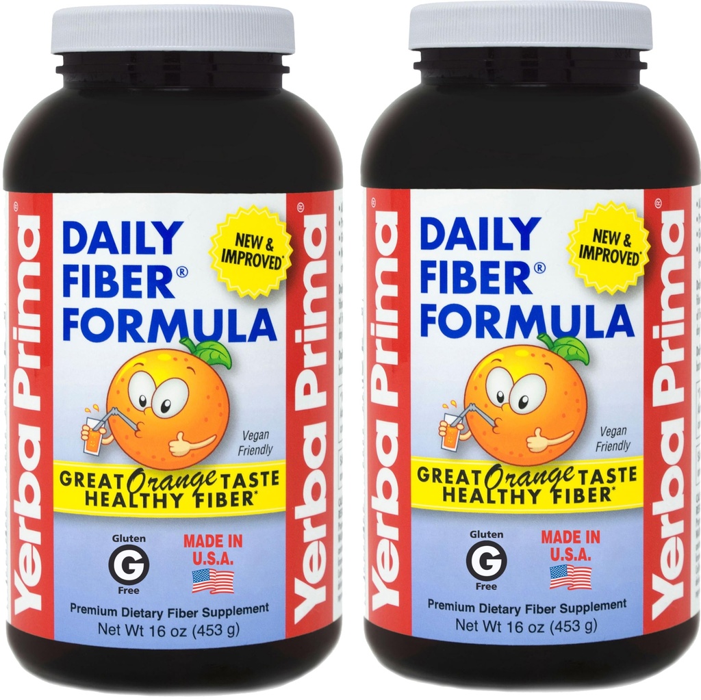 Yerba Prima Daily Fiber Formula 16 oz (Pack of 2) - Premium 饮食纤维补编,Non-GMO,Gluten Free, Made in The America, Orange Flavor
