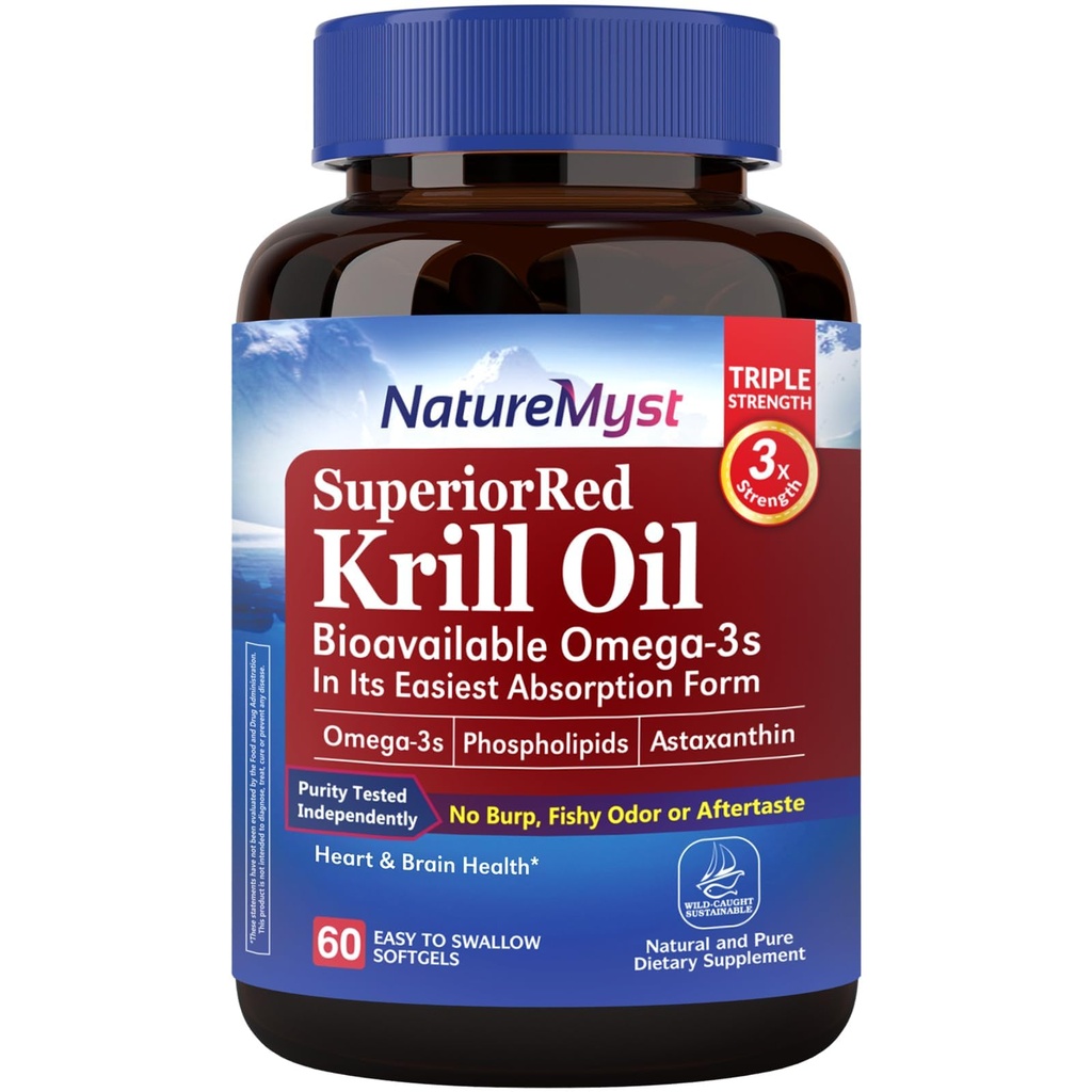 Krill Oil 1000 mg 软胶、Krill Omega-3s、EPA、DHA、Astaxanthin & Phospolipids、60 Counts(Pack of 1)、N-GMO、No Gluten、美国制造