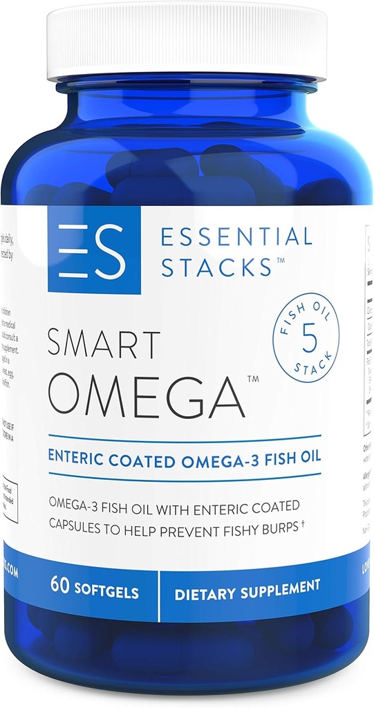 基本堆栈 智能欧米茄 3 - Burpless Fish Oil - 1400mg EPA DHA Per service, 内衣(60 Capsules)