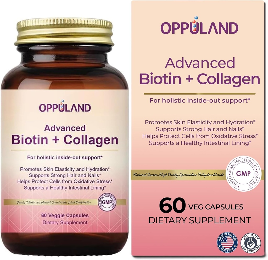 Biotin和Collagen 补充-Biotin 5000 mcg + Collagen 支持女性 强壮的发型,Nails 和 健康的皮肤-60 维基百科