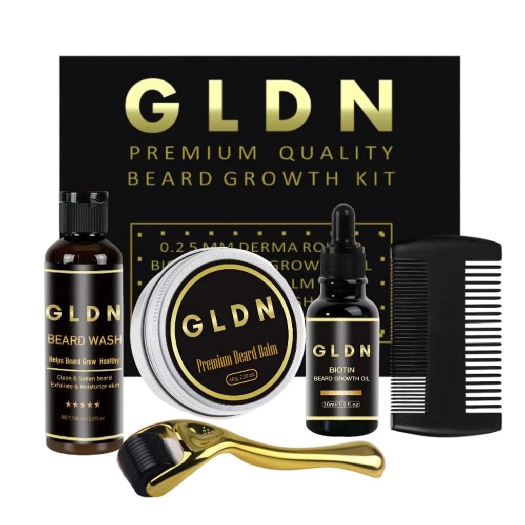 GLDN Beard Kit 包括比尔德油、比尔德水芹、比尔德Comb和比尔德德德马滚轮