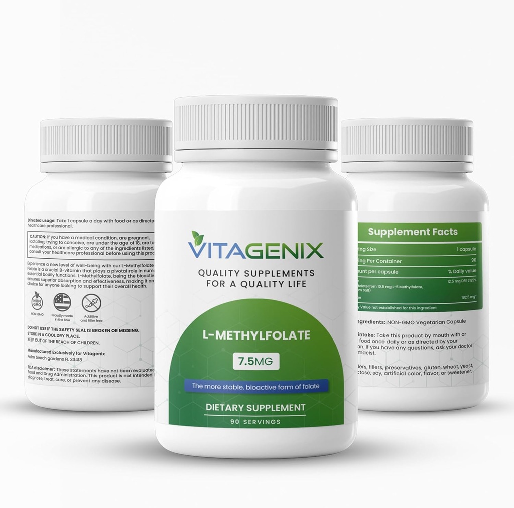L-Methylfolate - Mood & Immune支持的优化和高度生物活性甲基Folate补充剂 - 专业强度活性5-MTHF形式 - 1mg - Capsules (7.5Mg)