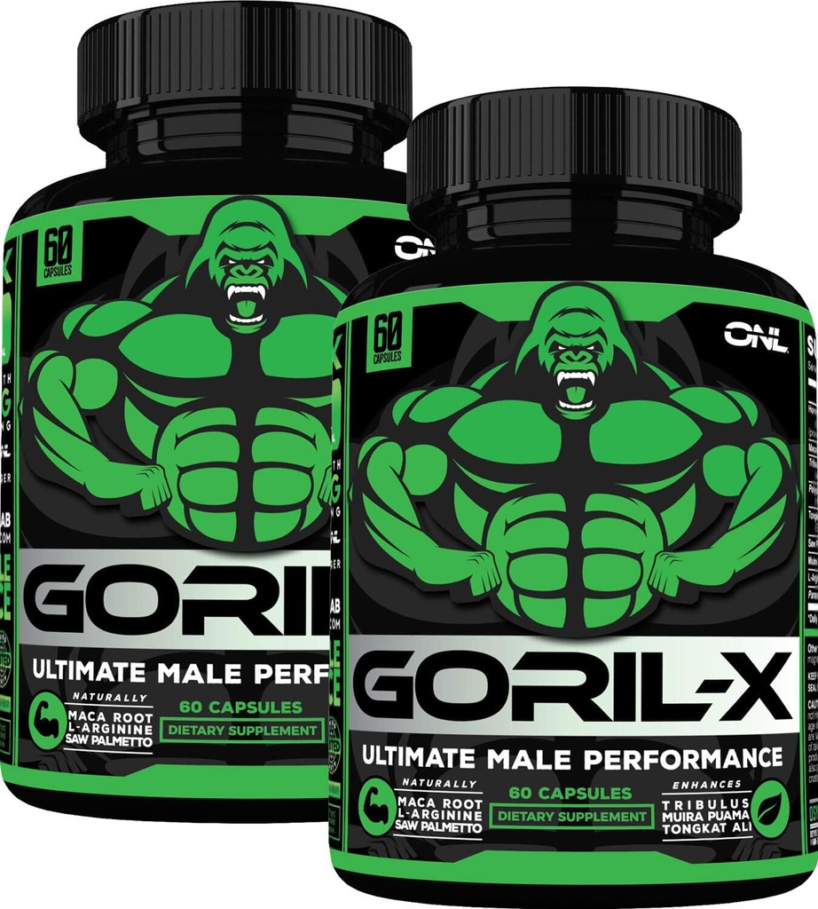 男子睾丸酮助推剂补充剂 - Goril X Workout 雄性增强药丸 1000mg - 增加尺寸,强度和能量 - 配有Horny Goat Weed, Tongkat Ali & Tribulus Terrestris - 60 Capsules (2pk)