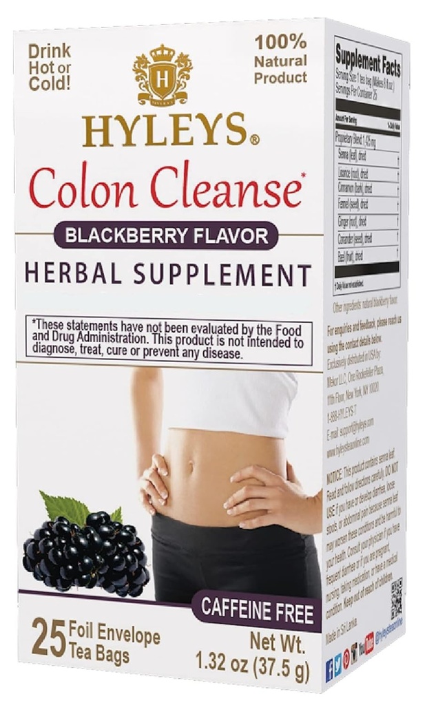 Hyleys Colon Cleanse Tea Blackberry Flavor - 25个茶袋(共12个包-300个茶袋)
