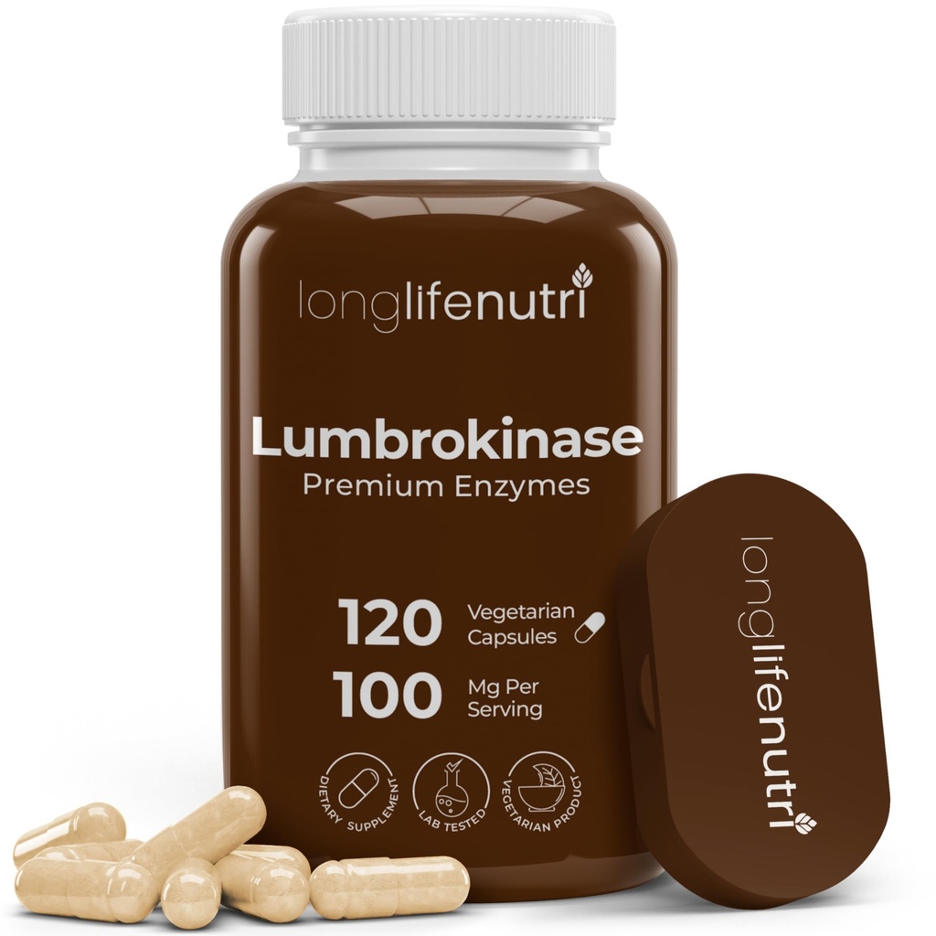 LongLifeNutri Lumbrokinase 100mg – 最大活动量 2,000,000单位 人均服务,120个蔬菜卡普尔,2-月供应,循环健康天然酶补充,实验室测试,美国制造